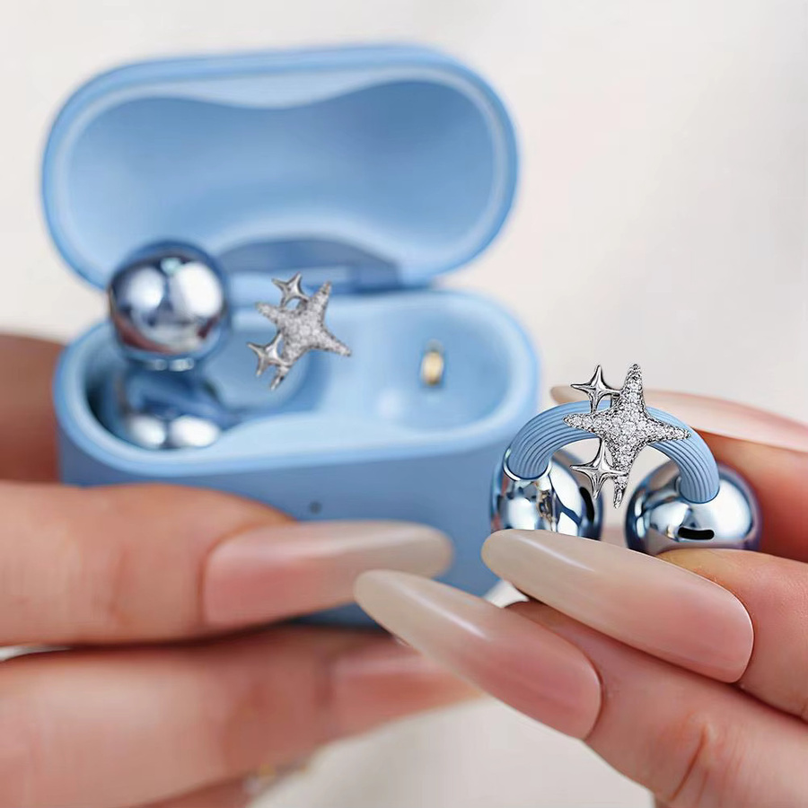 STERN Ohrclip-Dekoration mit Diamant-Schnalle und Zirkon für Bluetooth-Kopfhörer, Silber, Unisex - Bild 2