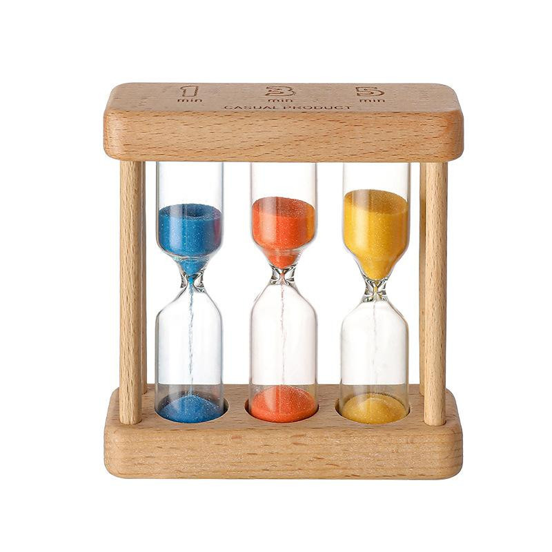 Drei-in-Eins Sanduhr aus Holz mit 1, 3 und 5 Minuten Timer als dekoratives Ornament in Mehrfarben - Bild 2