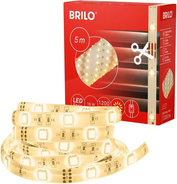 Briloner Superline LED-Streifen Warmweiß, 5 m, Schwarz, Selbstklebend und Kürzbar - Bild 1