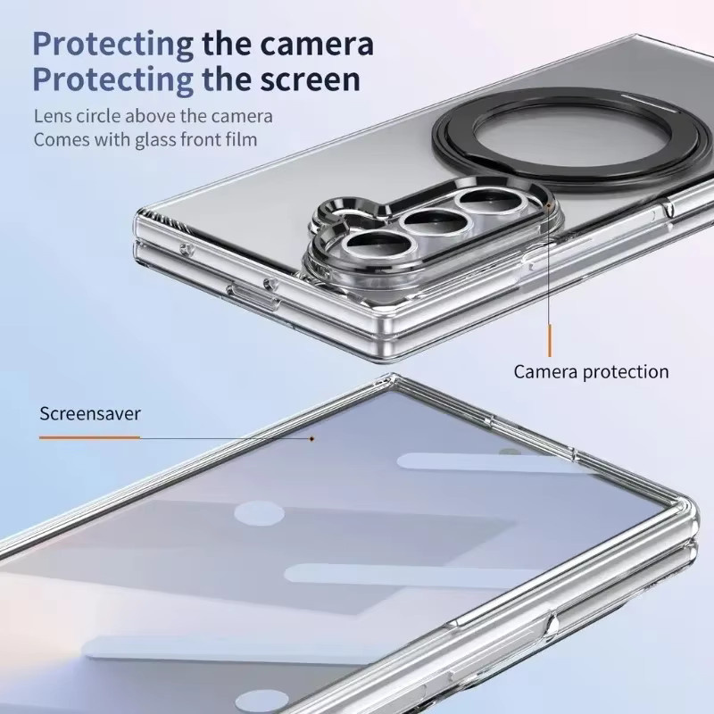 Magnetische transparente Schutzhülle mit drehbarer Halterung und Bildschirmfolie für Samsung Galaxy Z Fold 7, 6, 5, 4, 3 5G in Purple - Bild 4