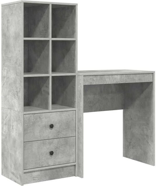 vidaXL Schreibtisch und Hochboard Set in Betongrau, 2-teiliges modernes Büro-Set aus Holzwerkstoff - Bild 1