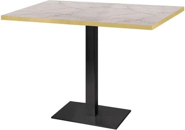 RestooTab Tisch Milan rechteckig in Wollweiß/Marmoriert mit schwarzem Gestell und messingfarbenen Kanten, B: 70 cm, T: 120 cm, H: 75 cm - Bild 1