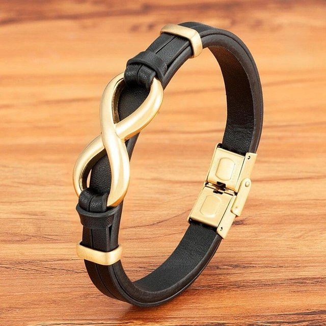 Jew Story Armband, Echtes Leder, Edelstahl, Herren, 23cm, beige - Bild 1