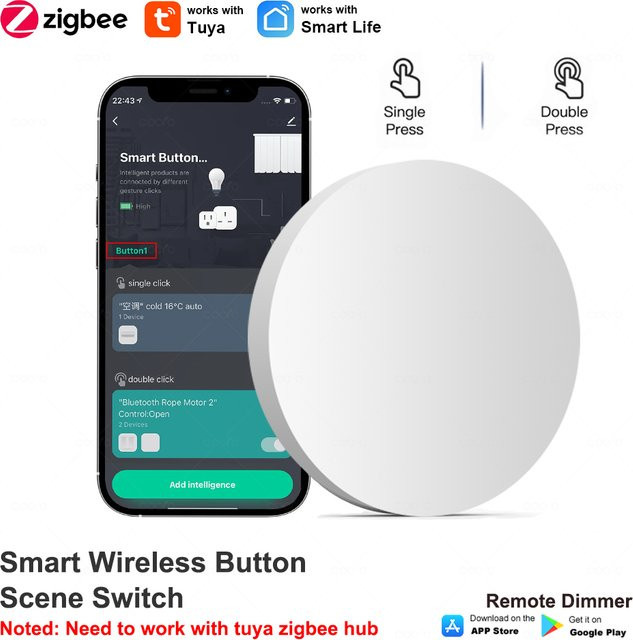 Tuya ZigBee Szenenschalter in Weiß: Intelligenter batteriebetriebener Druckknopf zur Smart Device Automation - Bild 1