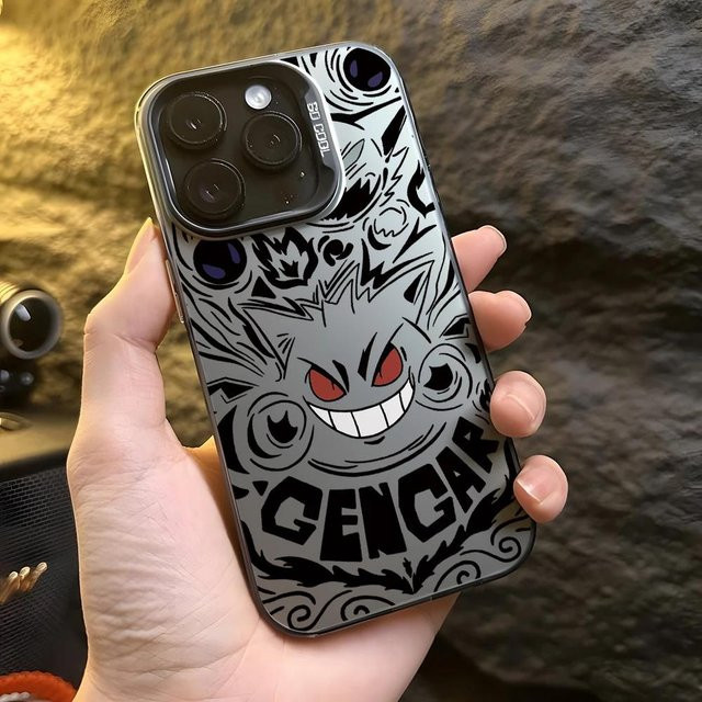 MINISO Anime Gengar Handyhülle für iPhone in Silber und Bunt mit Matt-Effekt und Hartschale - Bild 1