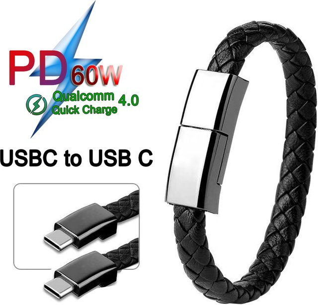 ILEPO USB C auf USB C Armbandkabel PD60W Schnellladekabel für iPhone 15 14 Samsung Huawei Xiaomi in Schwarz - Bild 1