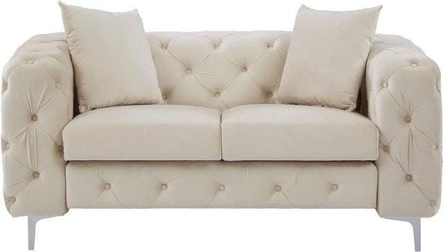 Vente-unique Chesterfield Sofa Edwina in Beige aus Samt mit Breite: 162 cm - Bild 1