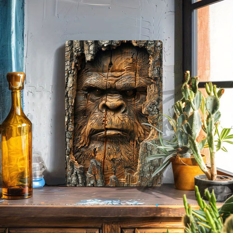 HELLOYOUNG Bigfoot Wandschild aus Metall in Braun, Rechteckiges Wandbild im Querformat, B: 30 cm, H: 20 cm - Bild 2