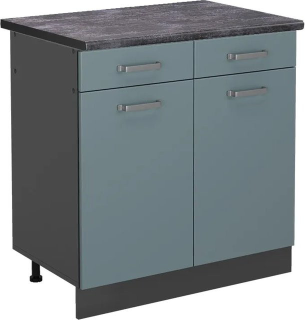 Vicco Küchenunterschrank R-Line in Blau-Grau/Anthrazit mit Schranktüren und Innenschubladen, B/T/H: 80 x 60 x 76,6 x 81,6 cm - Bild 1