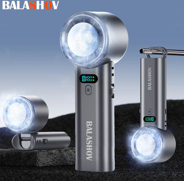BALASHOV Eis-Kompressions-Kühlventilator, tragbarer Mini-Handventilator mit LED-Digitalanzeige, USB-aufladbar, Schwarz - Bild 1