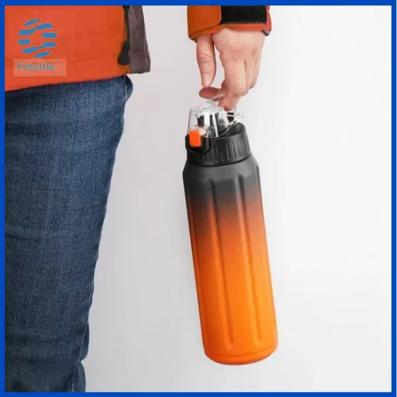 FJbottle Thermos-Wasserflasche aus Edelstahl in Schwarz und Orange, 600 ml, isoliert für heiß und kalt - Bild 2
