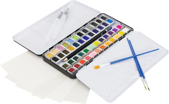 ECD Germany Aquarellfarben Set mit 48 Farben in einer tragbaren Box inklusive Pinsel und Papier in Multicolor - Bild 2