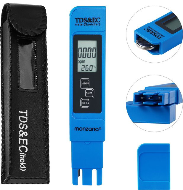 Monzana Digitaler Wassertester mit LCD-Anzeige als 3in1 TDS-, EC- und Temperaturmessgerät in Blau - Bild 1
