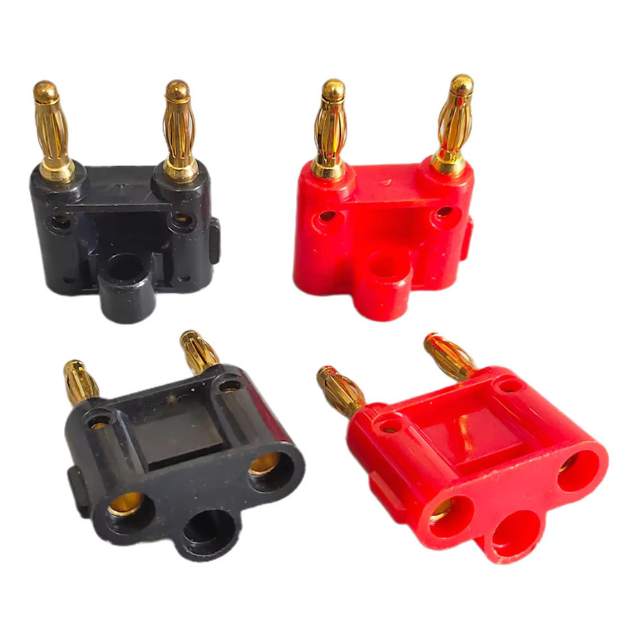 2er Set Zweireihige 4mm Twin Bananenstecker Schwarz als Audio Lautsprecher Stecker und Verstärker Terminal Buchse Adapter für deine Audio Verkabelung - Bild 2