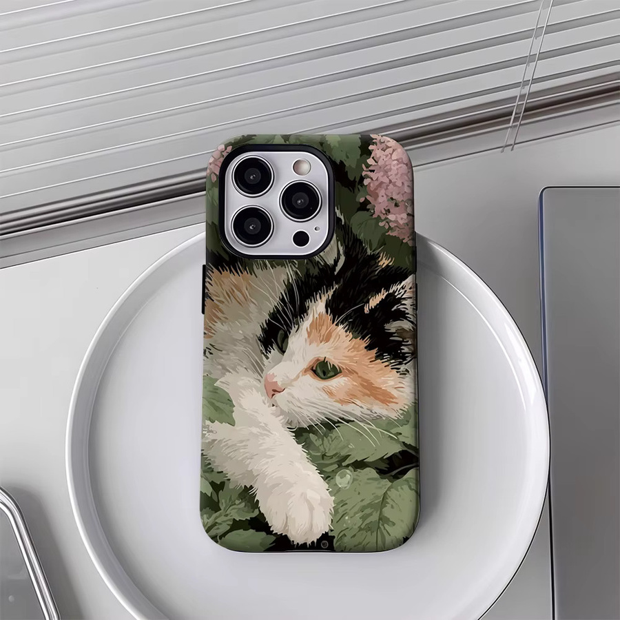 Robuste Handyhülle mit Calico-Katze im Garten für iPhone 17 16 15 14 13 Pro Max Plus von Potdemiel, Mehrfarbig - Bild 3