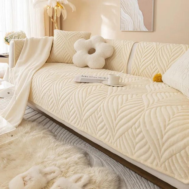 Rutschfester Sofabezug aus Samt mit Jacquard-Muster in Weiß, weiche Couchmatte für das Wohnzimmer, 1 Stück Kissenbezug Breite: 30 cm, Tiefe: 50 cm - Bild 1