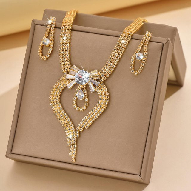 Lucky Star Jewelry Schmuck-Set, Halskette, Ohrringe, Zirkonia, goldgelb, Damen - Bild 1