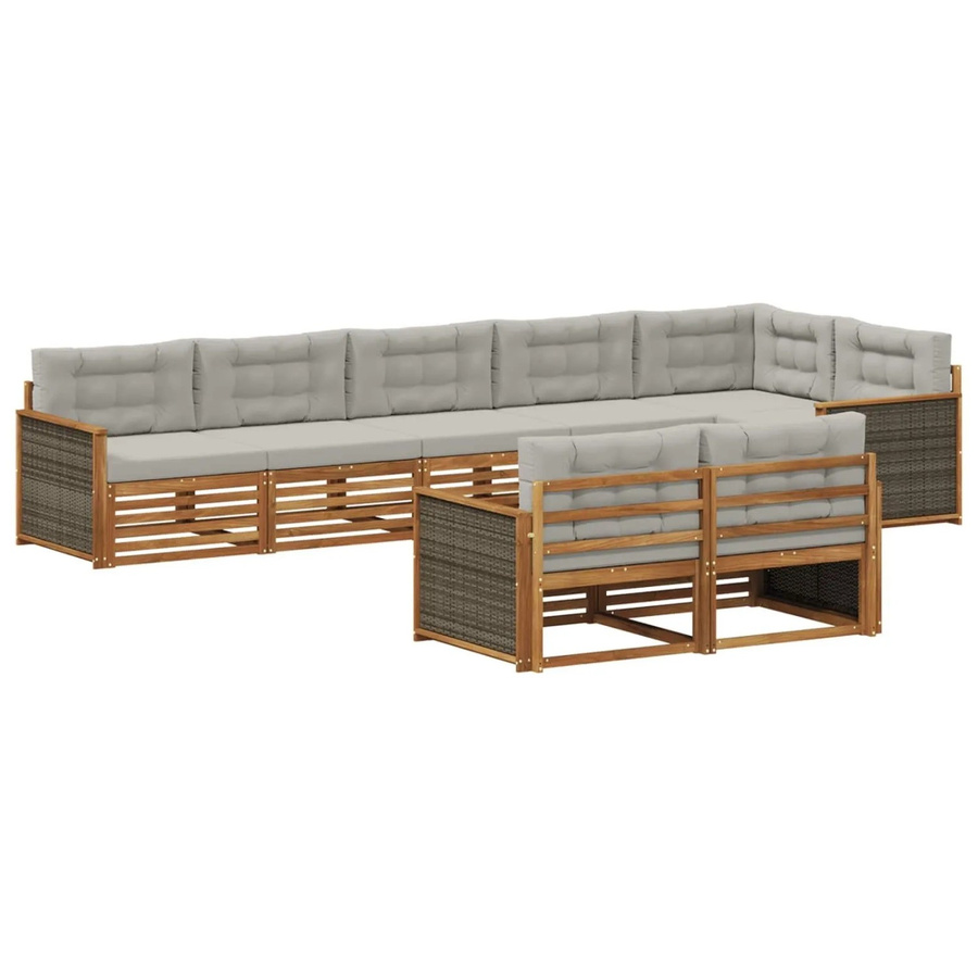 vidaXL Outdoor-Sofagarnitur L-Form aus Akazienholz in Braun und Grau mit Kissen und Armlehnen - Bild 2