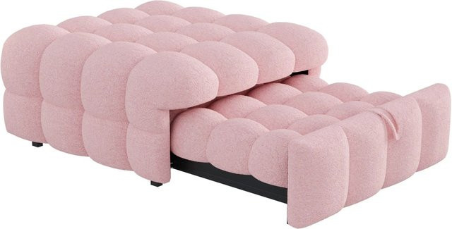 Merax 2in1 Schlafsofa und Fußhocker aus Bouclé in Rosa - Bild 1