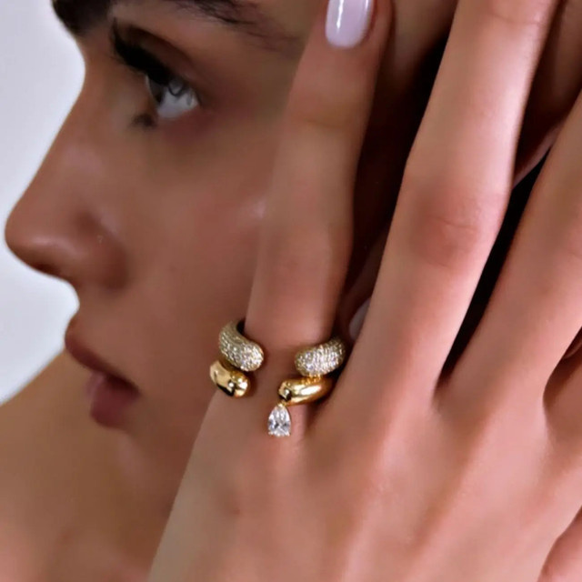 JYZSHINY Ring, Zirkonia, doppelschichtig, offen, verstellbar, Damen - Bild 1