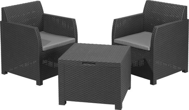 LIVARNO HOME 3-teiliges Balkonmöbel-Set mit Stauraumfunktion aus Kunststoffgeflecht in modernem Design - Bild 1