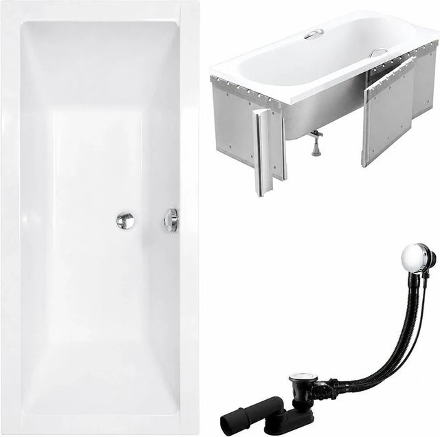 KOLMAN Badewanne Rechteck aus Acryl in Weiß mit Styroporverkleidung, Ablage und Füßen, B/T: 180 x 80 cm - Bild 1