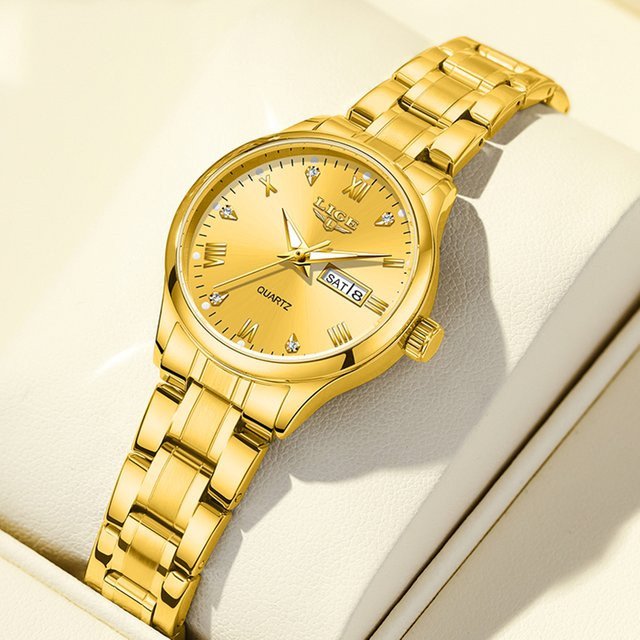 LIGE Armbanduhr, Quarz, Edelstahl, Gold, Bicolor, Damen, Datum, Wochentag - Bild 1