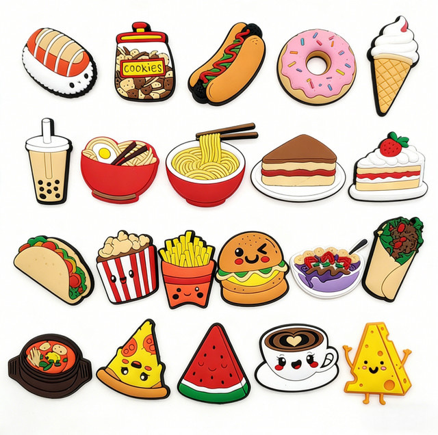 Mesuca Schuh-Charms Set, Cartoon Burger Pizza Boba, PVC - Bild 1