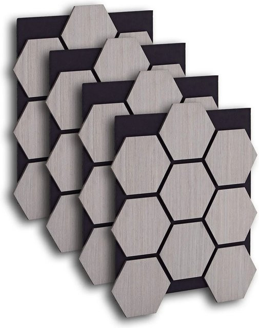 Homestyle4u Akustikpaneele Hexagon in Grau aus MDF, 4 Wandpaneele, B: 76 cm, H: 62 cm - Bild 1