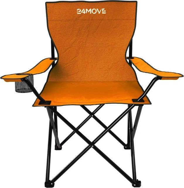 24Move Campingstuhl Orange mit Getränkehalter und Tragetasche, faltbarer Outdoor Klappstuhl aus Polyester und pulverbeschichtetem Stahlrohr, Belastbarkeit bis 100 kg - Bild 1