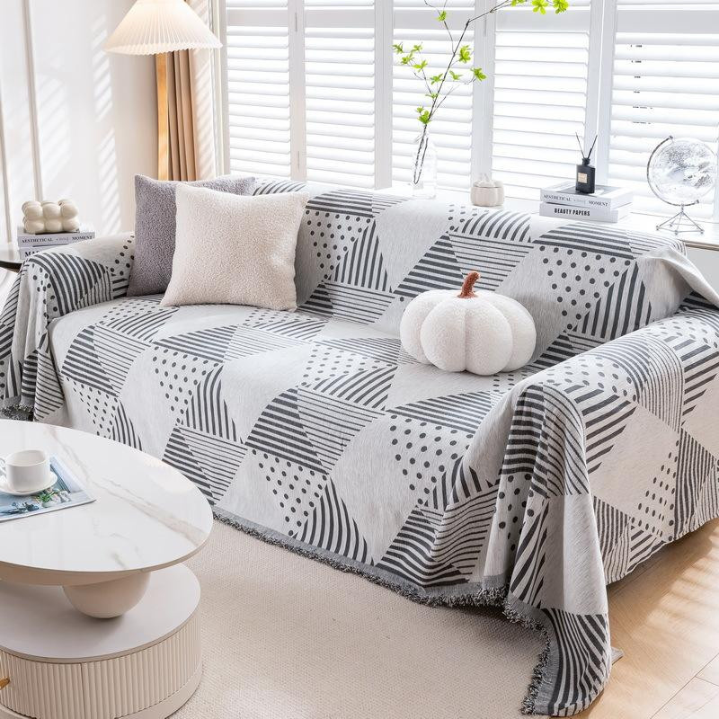 Chenille Sofa Überwurfdecke mit Quaste als Sofabezug und Staubschutzdecke, B/B: 180 x 130 cm - Bild 2