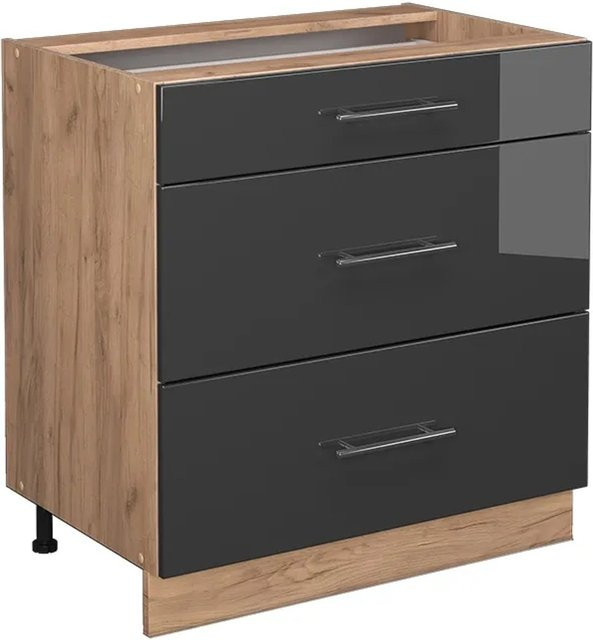 Vicco Küchenunterschrank Fame-Line in Eiche und Anthrazit Hochglanz mit 3 Schubladen, Breite: 80 cm - Bild 2