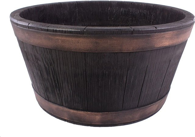 BigDean Weinfass Bottich aus Kunststoff in Holzoptik braun, Blumenkasten und Mini-Teich mit Durchmesser: 50 cm, Höhe: 25 cm - Bild 1