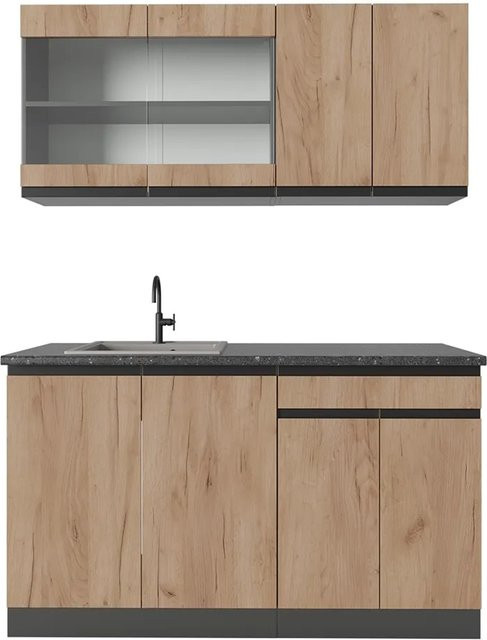 Vicco R-Line Singleküche Goldkraft Eiche/Anthrazit, Breite: 140 cm - Bild 1