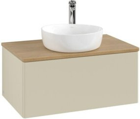 V&B Waschtischunterschrank Antao ohne Frontstruktur, Eiche honig lackiert, Grau, B/T/H: 80 x 50 x 36 cm - Bild 1