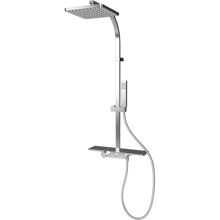 Schulte ExpressPlus Duschsystem Rain II Square in Chrom mit Thermostat, Handbrause und Ablage - Bild 1