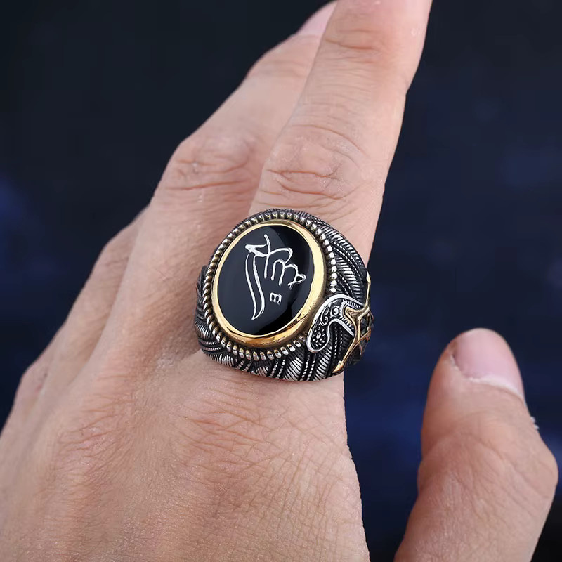 abdo Saudi-Stern-Ring, 316L Edelstahl, schwarzer Kristall, Herren - Bild 2