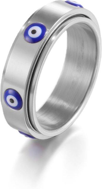 Ring Edelstahl, Blauer Emaille Böser Blick, Silber, Unisex - Bild 1