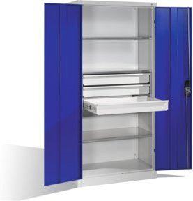 C+P Werkzeugschrank mit Drehtüren, 3 Böden und 3 Schubladen, Farbe Enzianblau und Lichtgrau, H x B x T: 195 x 93 x 50 cm - Bild 1
