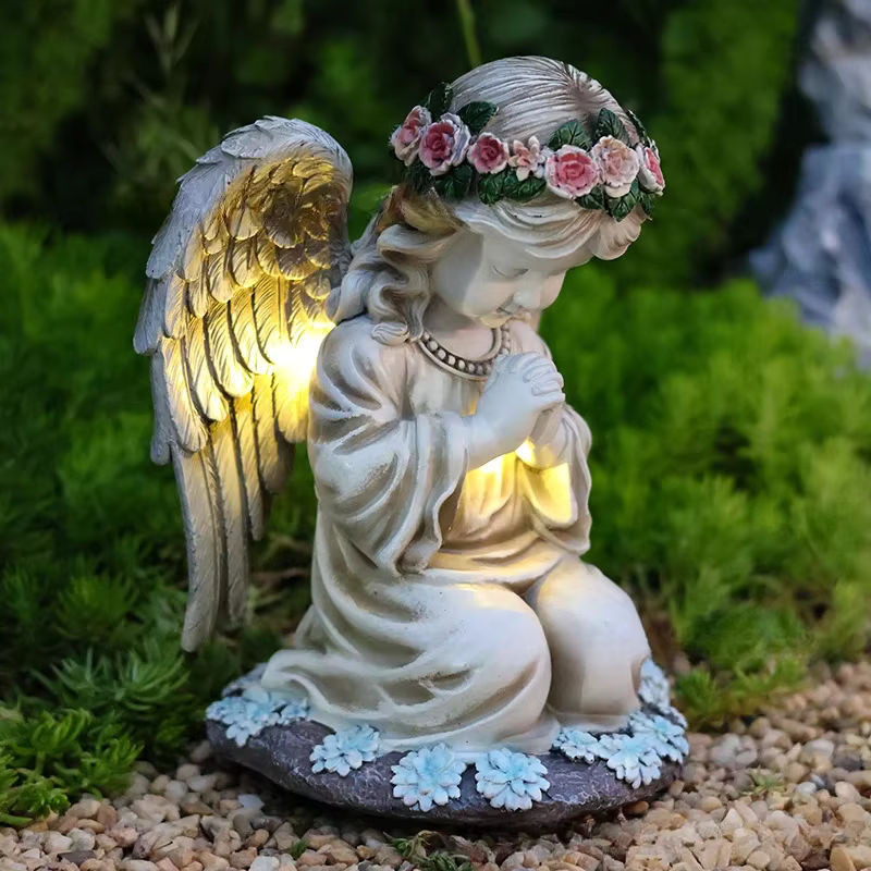 Claeted Solar LED Engel aus Harz in Weiß als dekorative Gartenornamente mit warmweißem Licht für deinen Hof und Garten - Bild 3