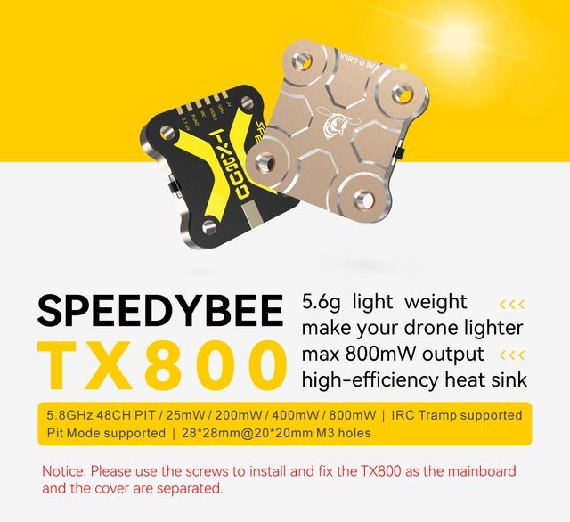 Speedy Bee TX800 VTX FPV Langstrecken Videosender mit MMCX Anschluss für RC Renn Drohnen 3,7-5,5 V 5,8 GHz 48CH - Bild 1