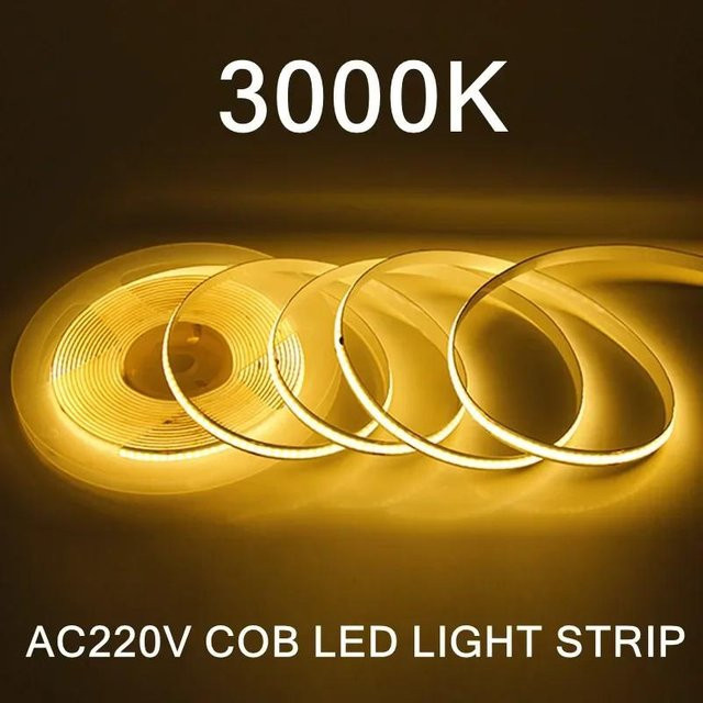 GuangZhouZhenqin COB LED Streifenlicht Warmweiß, 240 LED/m, 230V AC, Flexibles Bandlicht mit Gleichrichter, IP20 - Bild 1