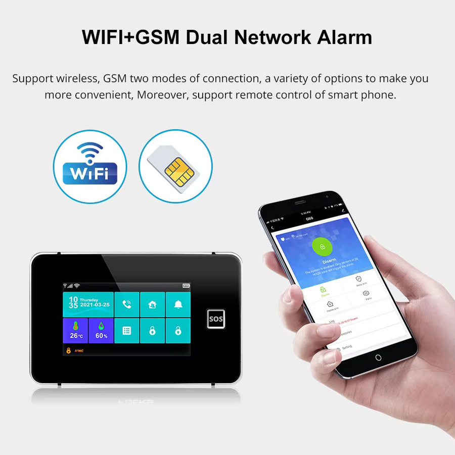 KERUI G60B Tuya Smart Home Alarm System mit 4,3 Zoll Touch Screen Panel, WIFI und GSM in Schwarz - Bild 4