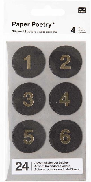 Rico Design Paper Poetry Adventskalender Sticker Zahlen 1-24 Schwarz - Bild 1