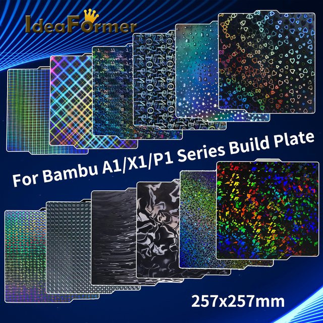 Bambu Lab Doppelseitige PEI PET Bauplatte für A1, P1P, P1S, X1C, X1, X1E, Farbe: Schwarz/Mehrfarbig, B/T: 257 x 257 mm - Bild 1