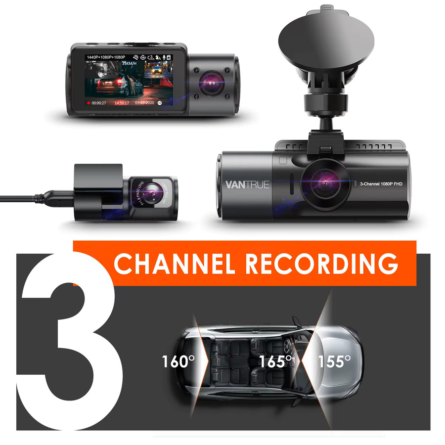 Vantrue N4 4K Dashcam 3-Kanal-System mit IR-Nachtsicht in Schwarz - Bild 2