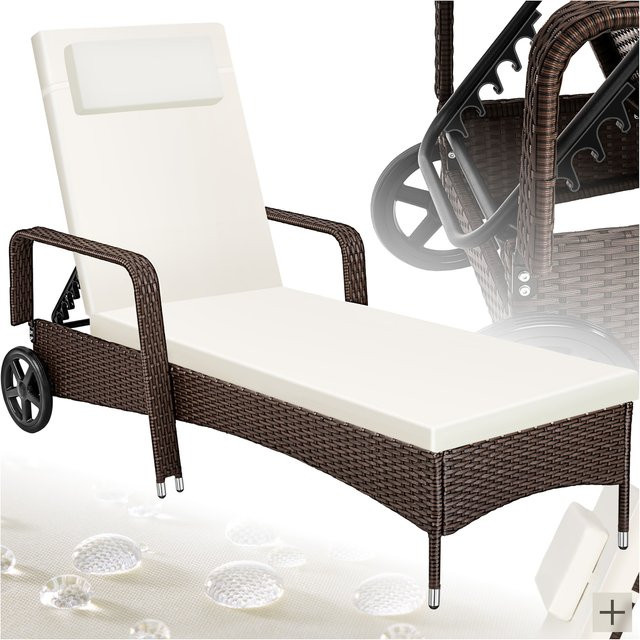 tectake Rattan Sonnenliege in Braun-Mix mit verstellbarer Rückenlehne und Kissen, B/T/H: 200 x 70 x 33 cm - Bild 1