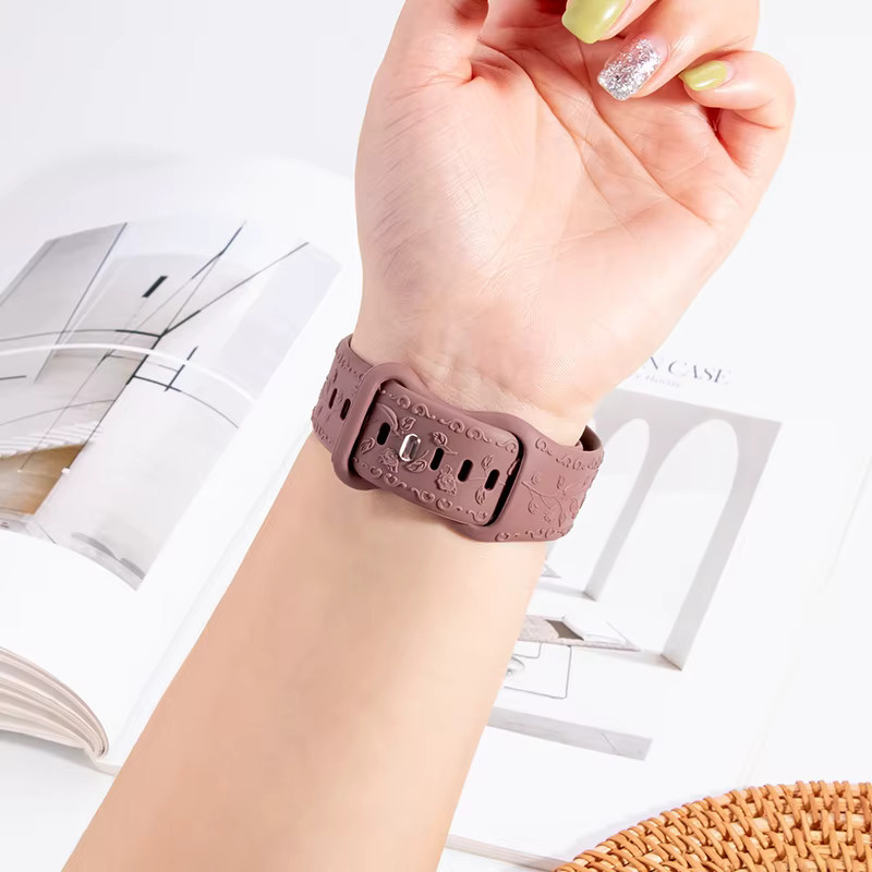 Uhrenarmband Silikon, Blumen Gravur, Schwarz, Unisex - Bild 2