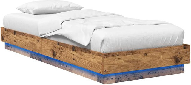 vidaXL Bettgestell aus Holzwerkstoff mit LED-Unterbettbeleuchtung in Altholz-Optik, Farbe: Braun, B/H: 80 x 200 cm - Bild 1