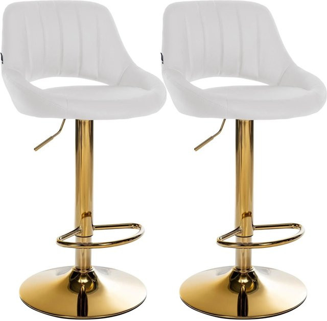 CLP 2er Set Barhocker Milet höhenverstellbar mit Lehne, gepolstert Kunstleder, drehbar, Farbe Weiß/Gold - Bild 1